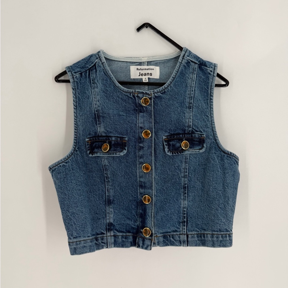 Reformation Cher Denim Two Piece Skirt Set In Blue
